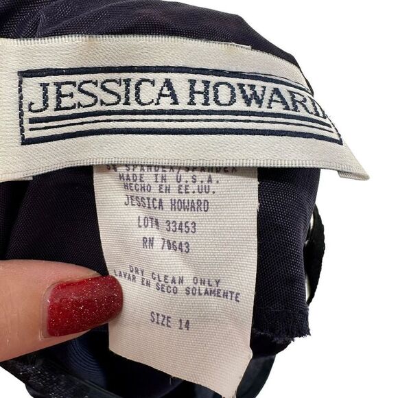 Jessica Howard Dress Blue Glitter Leopard Mock Neck Sz 14 Shoulder Pads Vintage - Picture 10 of 12